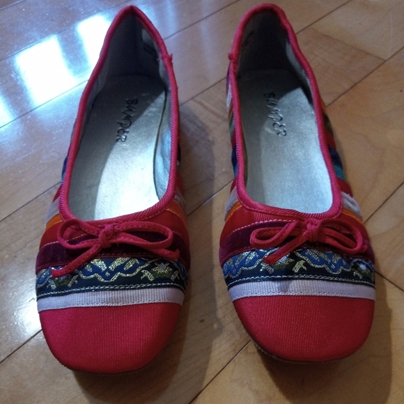 Bumper Shoes - Bumper satin, velvet ribbon ballerina flats women's size 6.5 EUC